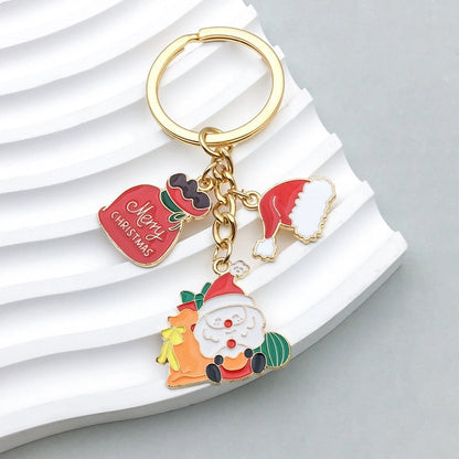 Cute Christmas Tree Santa Claus Snowman Zinc Alloy Enamel Christmas Bag Pendant Keychain