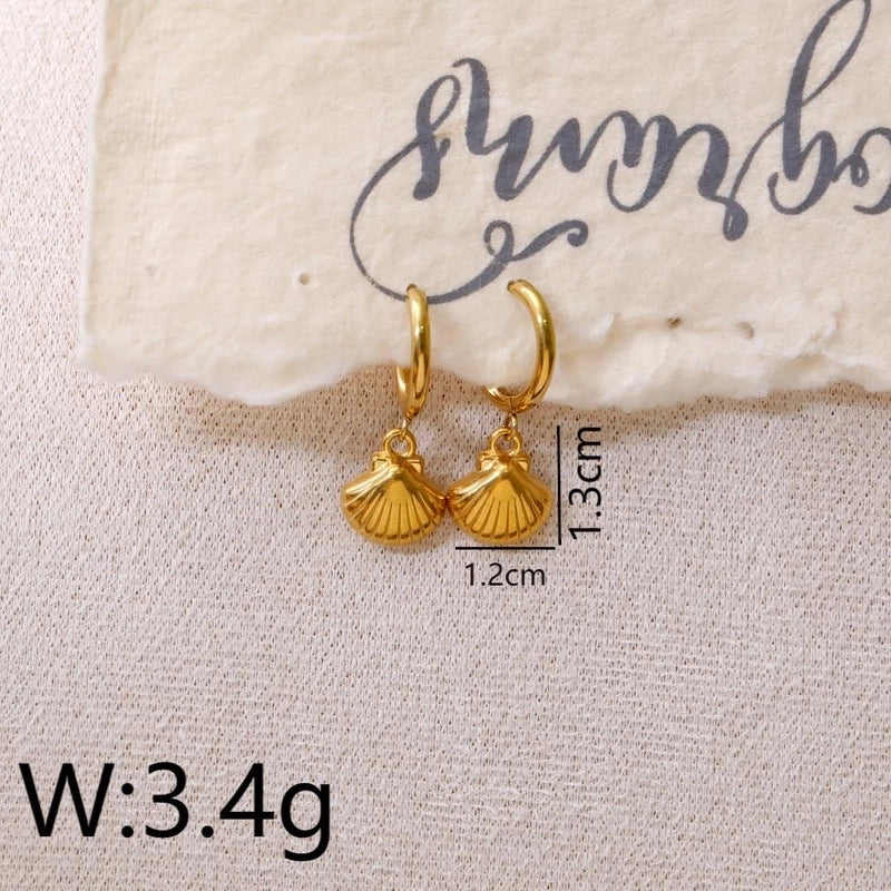 1 Pair Funny Romantic Scallop Fish 304 Stainless Steel 18K Gold Plated Drop Earrings