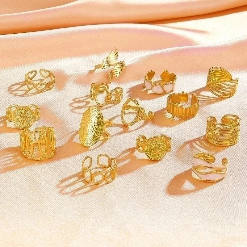 Retro Geometric Stainless Steel Gold Plated Plating Open Rings