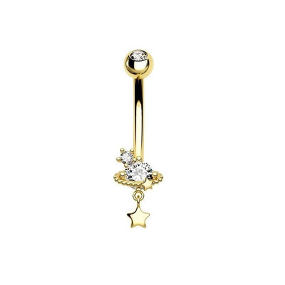 1 Piece Belly Rings Minimalist Moon 316 Stainless Steel Inlay Zircon