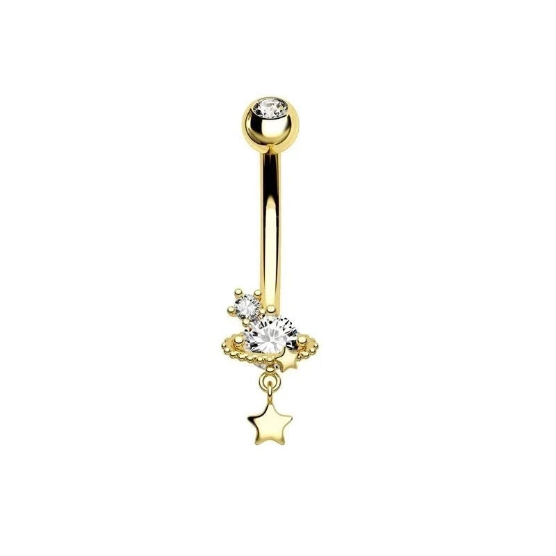 1 Piece Belly Rings Minimalist Moon 316 Stainless Steel Inlay Zircon