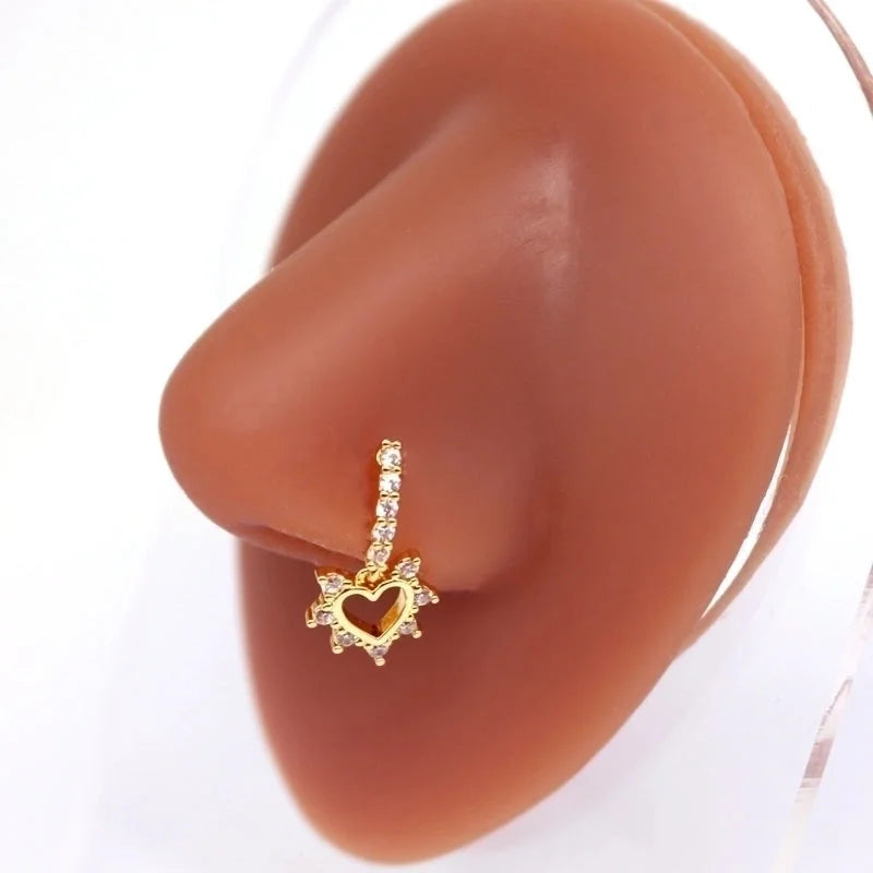 1 Piece Nose Rings & Studs Minimalist Classic Style Heart Shape Butterfly Stainless Steel Titanium Steel Copper Plating Inlay Rhinestones Zircon Gold Plated Nose Rings & Studs