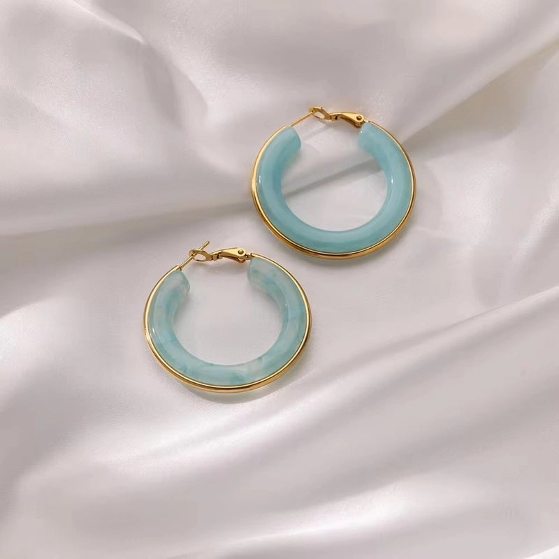 1 Piece IG Style Round Inlay 304 Stainless Steel Acrylic 18K Gold Plated Earrings