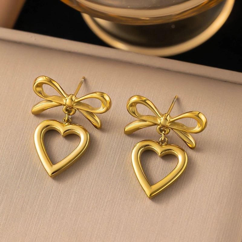 1 Pair Minimalist Star Heart Shape Plating Titanium Steel Drop Earrings Ear Studs