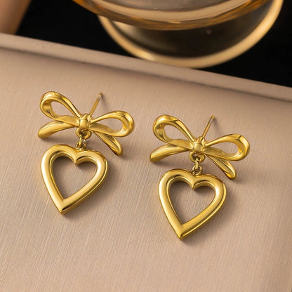 1 Pair Minimalist Star Heart Shape Plating Titanium Steel Drop Earrings Ear Studs