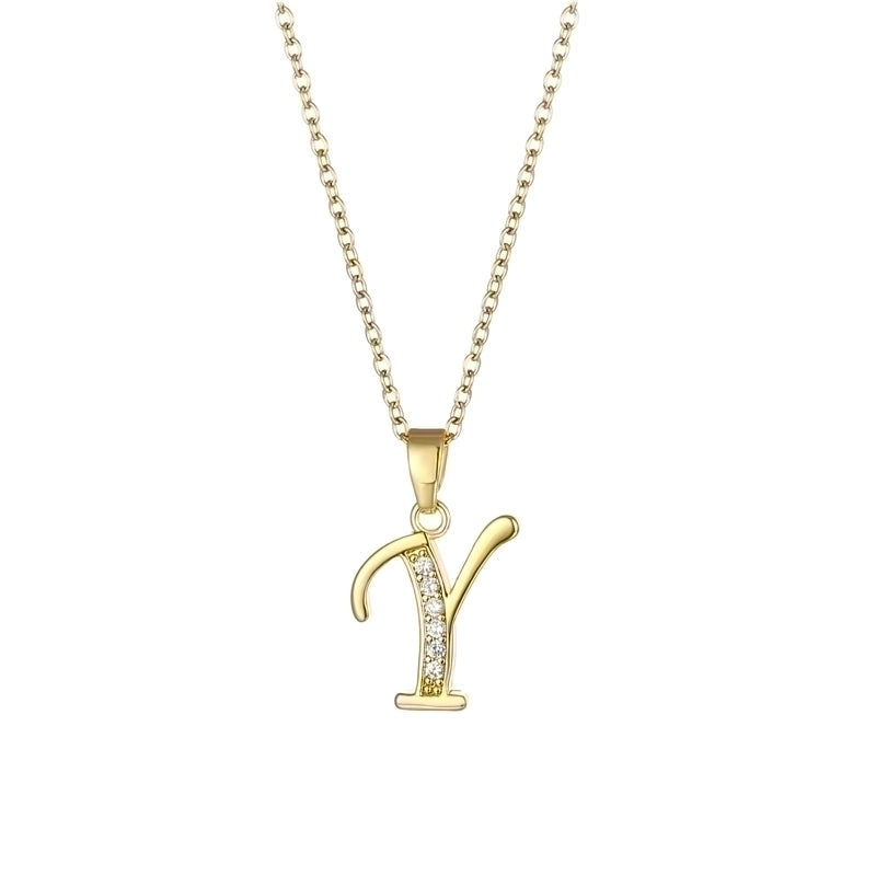 Stainless Steel Titanium Steel 18K Gold Plated Fashion Plating Inlay Letter Zircon Pendant Necklace