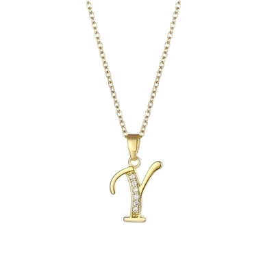 Stainless Steel Titanium Steel 18K Gold Plated Fashion Plating Inlay Letter Zircon Pendant Necklace
