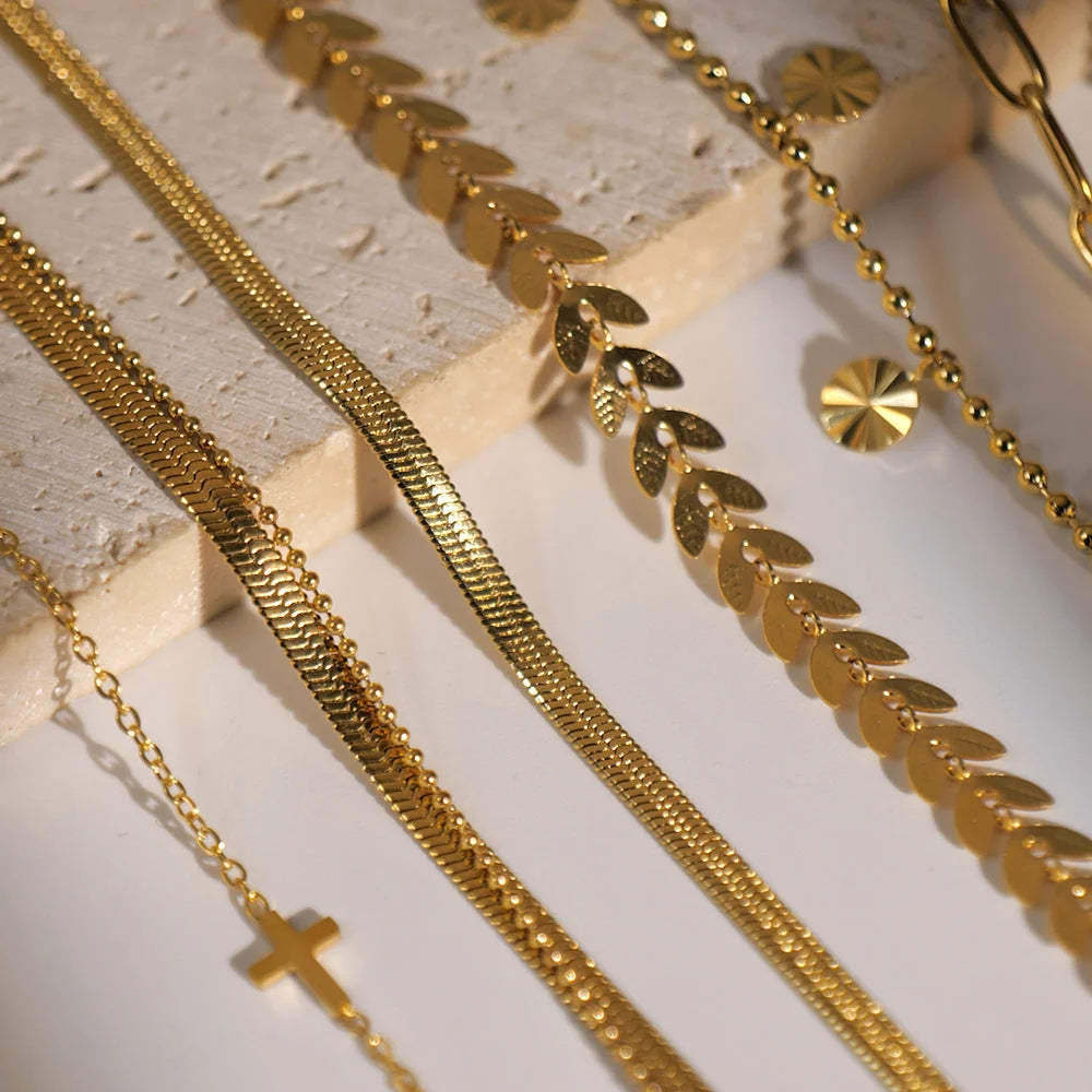 Women Minimalist Geometric Titanium Steel 18K Gold Plated Anklets