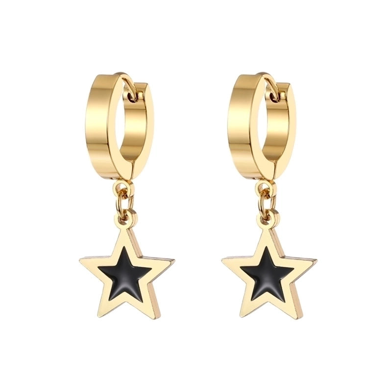 1 Pair Casual Sweet Pentagram Moon Flower Enamel Plating 201 Stainless Steel Alloy Dangling Earrings