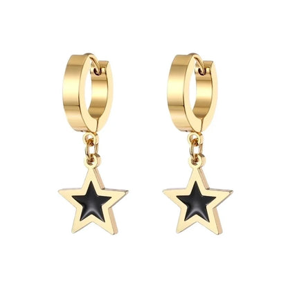 1 Pair Casual Sweet Pentagram Moon Flower Enamel Plating 201 Stainless Steel Alloy Dangling Earrings