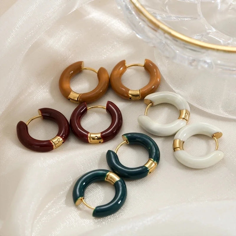 1 Pair Sweet Round Enamel 304 Stainless Steel Earrings