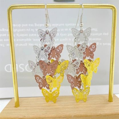 1 Pair Casual Vacation Butterfly Copper Layered Tassel Drop Earrings