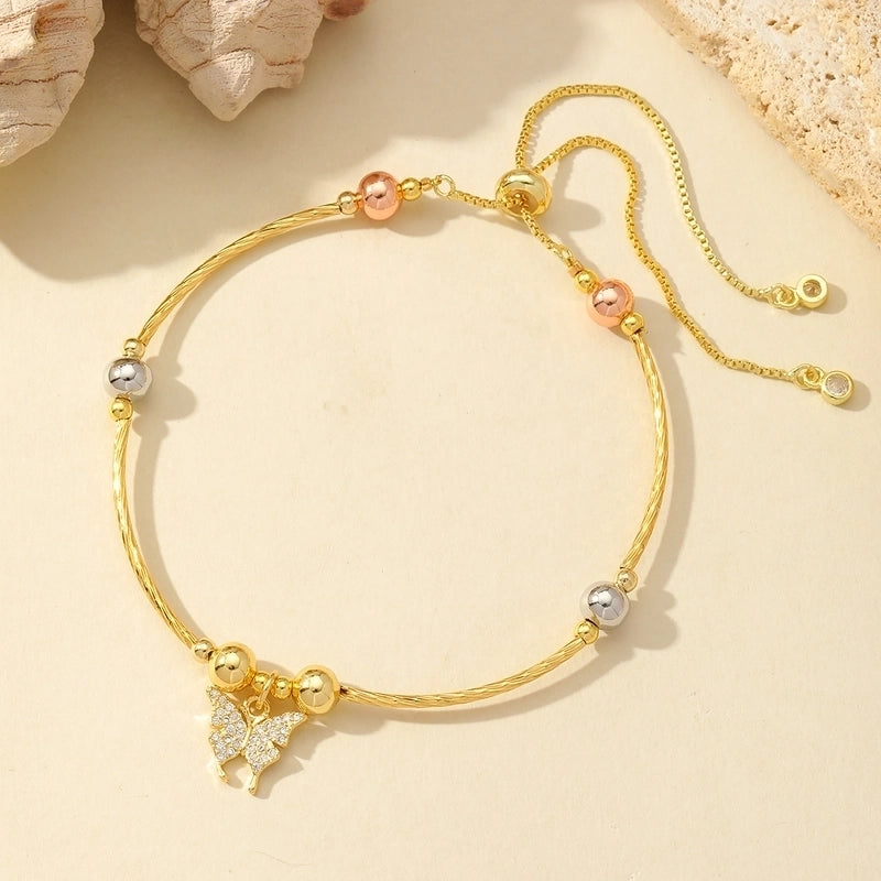 Casual Elegant Commute Moon Heart Shape Butterfly Copper Imitation Pearl Zircon 18K Gold Plated Inlay Bracelets