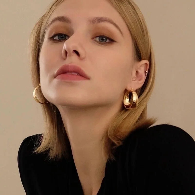 1 Pair Minimalist Classic Style Solid Color Plating 304 Stainless Steel 18K Gold Plated Hoop Earrings