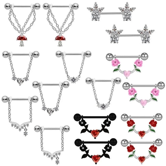 1 Piece Nipple Rings & Studs IG Style Shiny Heart Shape Flower 316L Stainless Steel Alloy Titanium Steel Epoxy Chain Inlay Resin Rhinestones Glass White Gold Plated Gold Plated