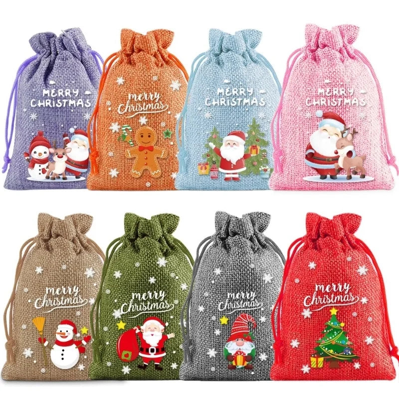 Christmas Cute Santa Claus Letter Snowman Linen Party Festival Gift Bags