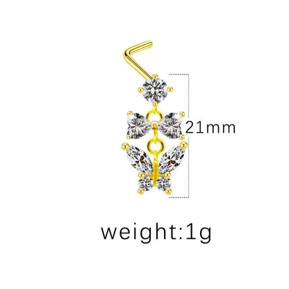 1 Piece Nose Rings & Studs Minimalist Classic Style Heart Shape Butterfly Stainless Steel Titanium Steel Copper Plating Inlay Rhinestones Zircon Gold Plated Nose Rings & Studs