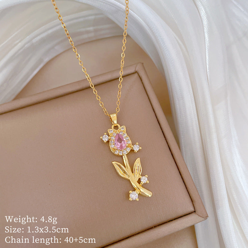 Minimalist Geometric Titanium Steel Diamond Inlay Necklaces