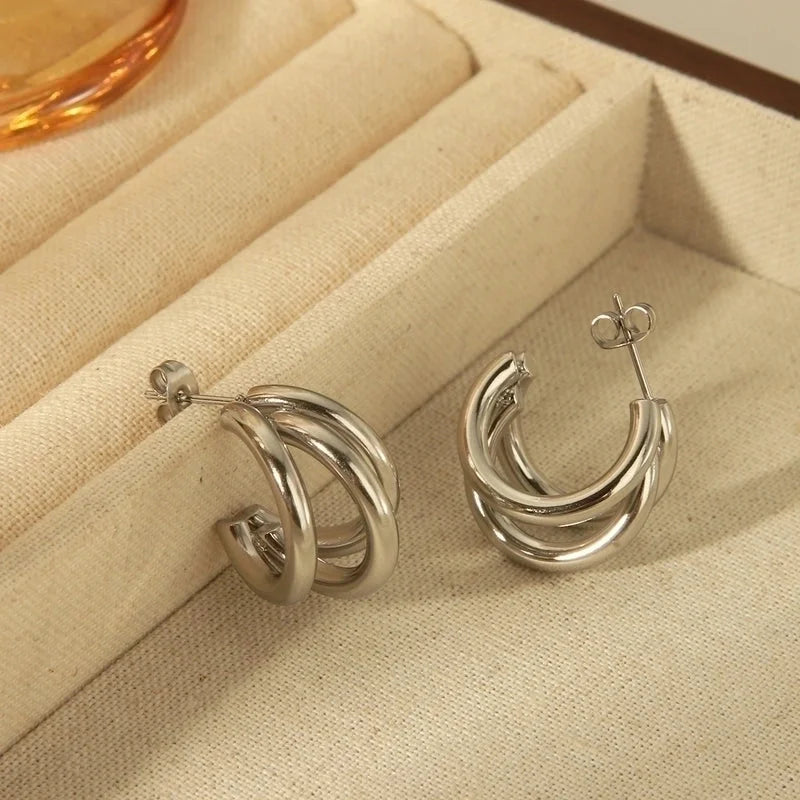 1 Pair Minimalist Classic Style C Shape Plating 304 Stainless Steel 18K Gold Plated Ear Studs
