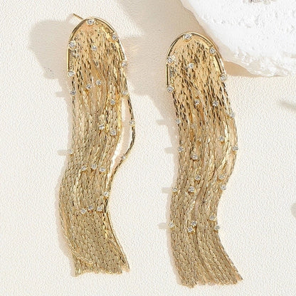 1 Pair Elegant Tassel Sequins Plating Inlay Brass Zircon 14k Gold Plated White Gold Plated Drop Earrings