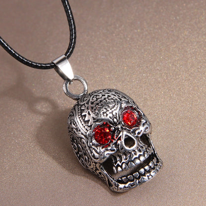 Cool Style Spider Spider Web Skull Alloy Wax Rope Inlay Rhinestones Halloween Men's Pendant Necklace