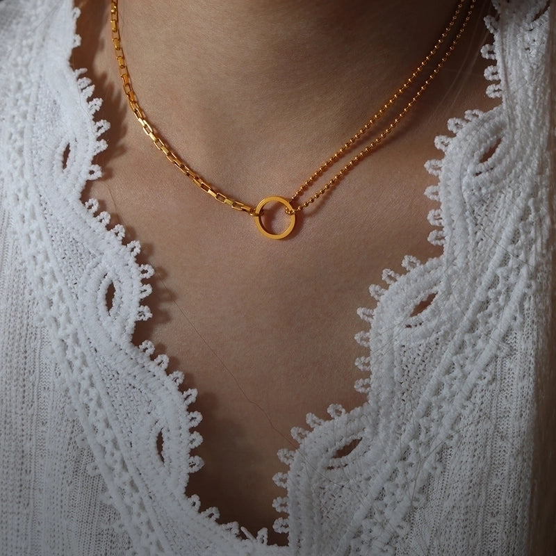 Minimalist Circle Titanium Steel 18K Gold Plated Plating Pendant Necklace