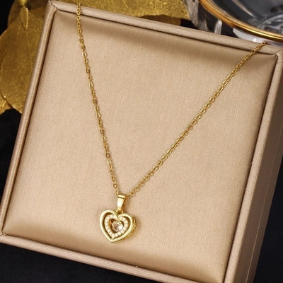 3 Pieces Elegant Minimalist Leaf Four Leaf Clover Insect Stainless Steel Plating Inlay Zircon Pendant Necklace