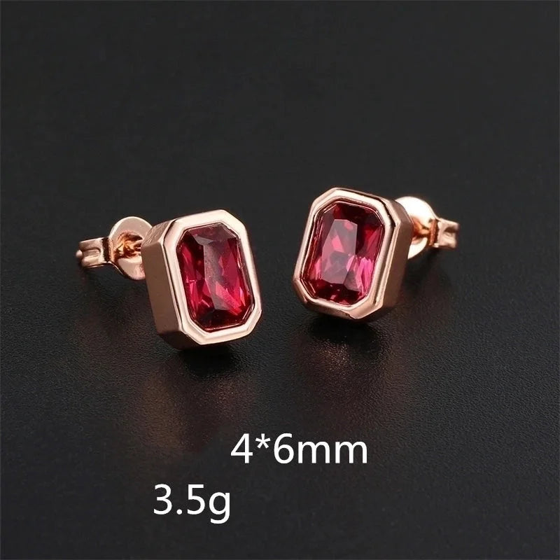 1 Pair Ig Style Minimalist Rectangle Plating Inlay Brass Zircon Rose Gold Plated White Gold Plated Ear Studs