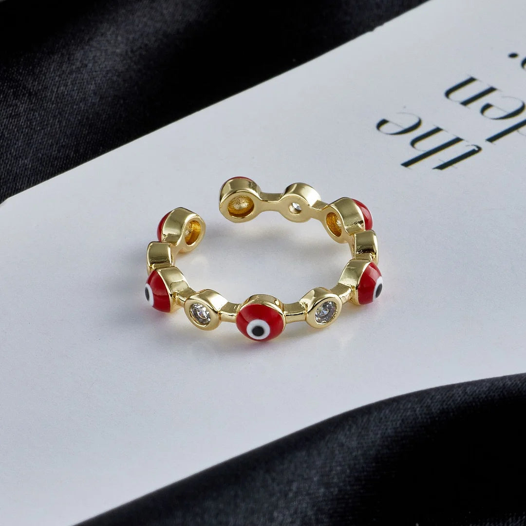 Minimalist Women Evil Eye Geometric Copper Inlay Rings