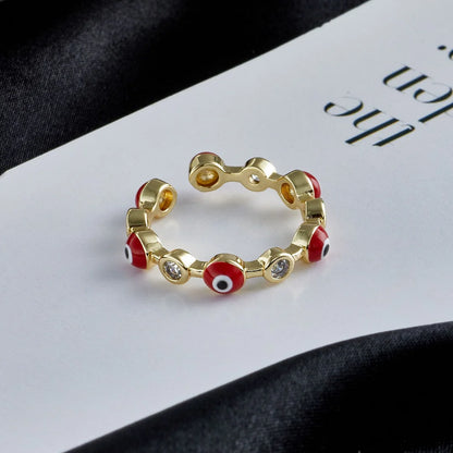 Minimalist Women Evil Eye Geometric Copper Inlay Rings