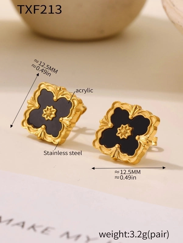 Elegant Square 304 Stainless Steel Shell 18K Gold Plated Plating Jewelry Set