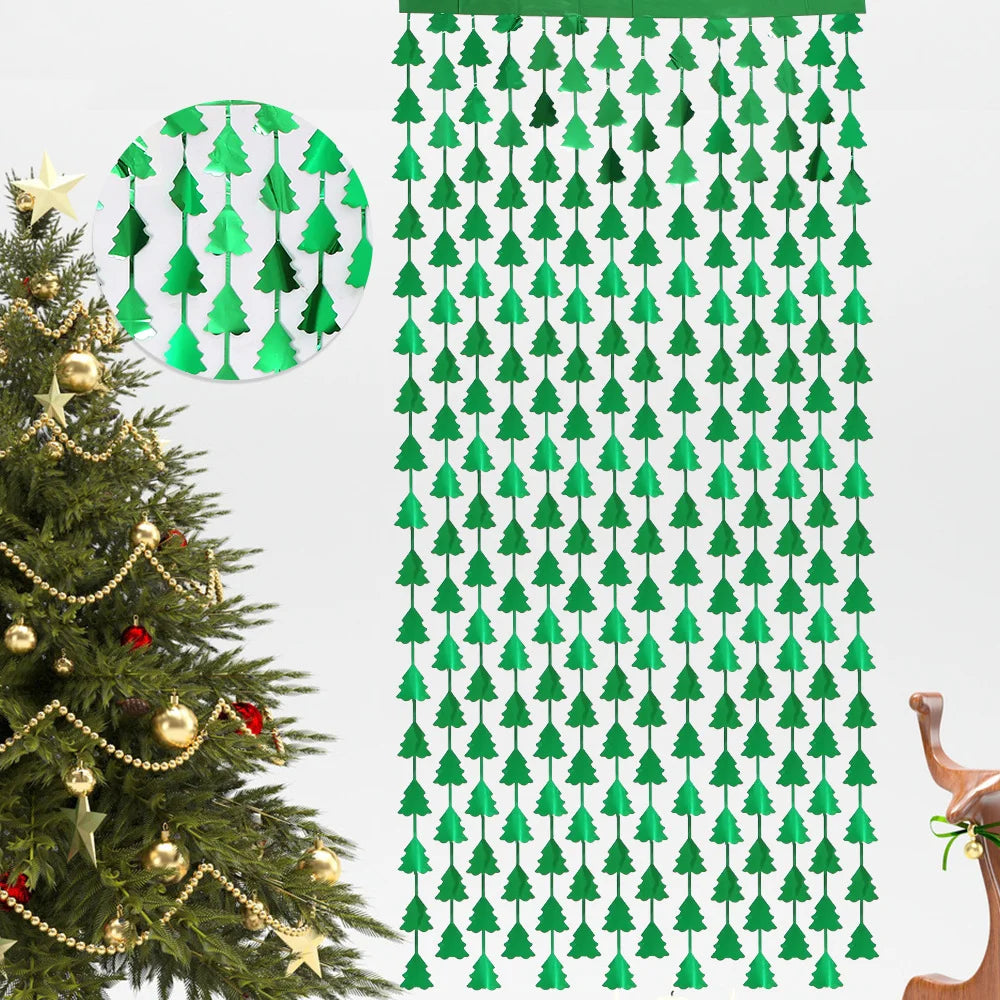 2 Pieces Christmas Decoration 2m Green Christmas Tree Rain Silk Curtain Birthday Party Decoration Christmas Tassel Curtain