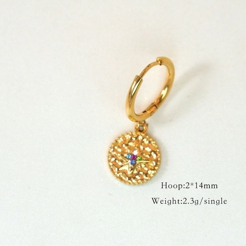 1 Piece Elegant Lady Modern Style Printing Star Pineapple Plating Inlay 304 Stainless Steel Rhinestones White Shell 14K Gold Plated Drop Earrings