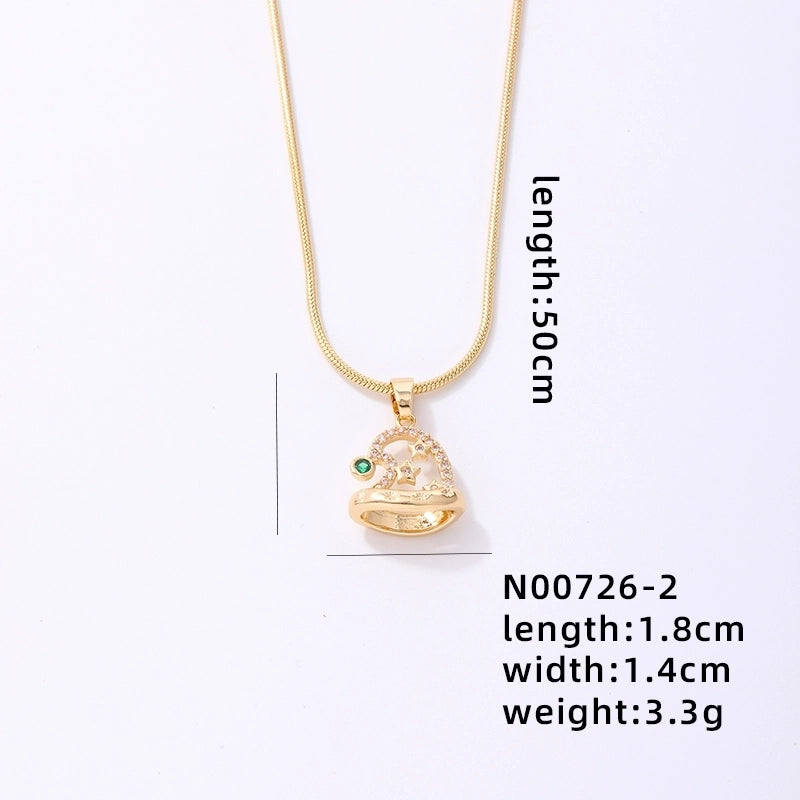 Stainless Steel Copper Plating Inlay Christmas Hat Christmas Tree Snowman Freshwater Pearl Zircon Pendant Necklace
