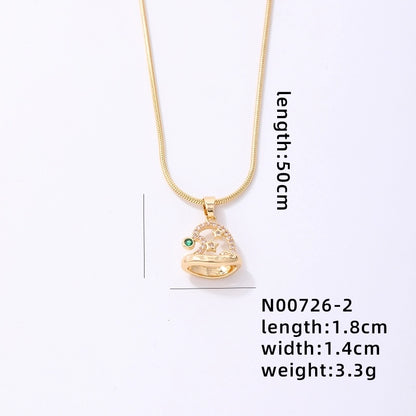 Stainless Steel Copper Plating Inlay Christmas Hat Christmas Tree Snowman Freshwater Pearl Zircon Pendant Necklace