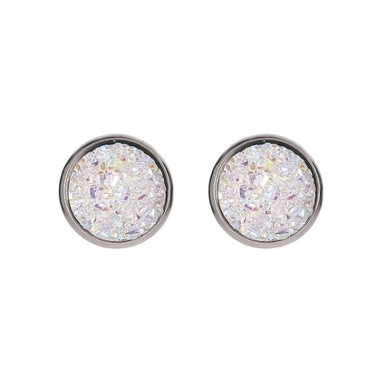 Minimalist Round Stainless Steel Artificial Gemstones Silver Plated Earrings Ear Studs