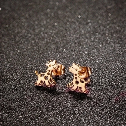 1 Pair Cute Giraffe Plating 304 Stainless Steel 18K Gold Plated Ear Studs