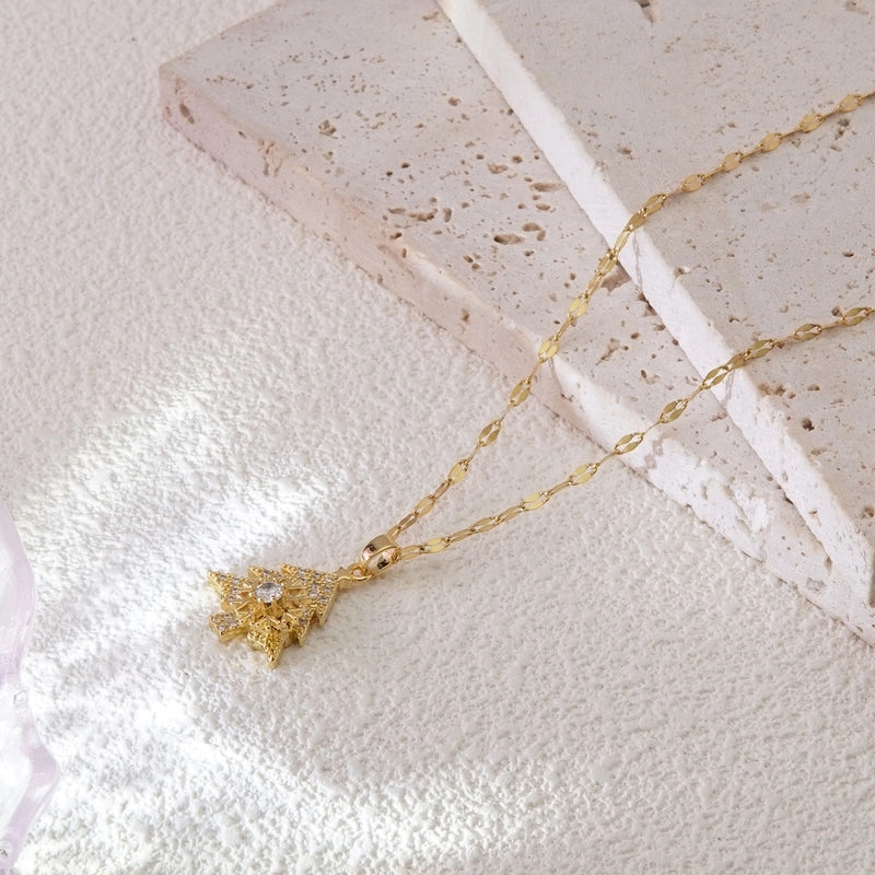 Sweet Minimalist Christmas Tree Snowflake 304 Stainless Steel 18K Gold Plated Plating Pendant Necklace