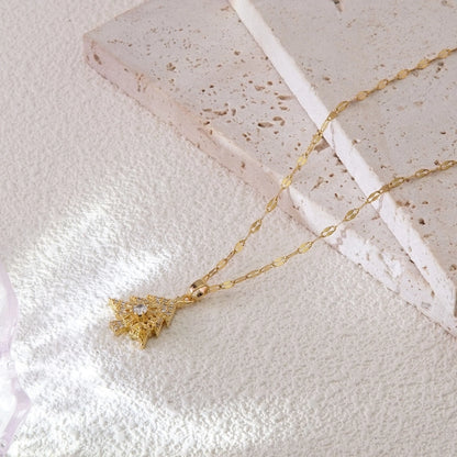 Sweet Minimalist Christmas Tree Snowflake 304 Stainless Steel 18K Gold Plated Plating Pendant Necklace