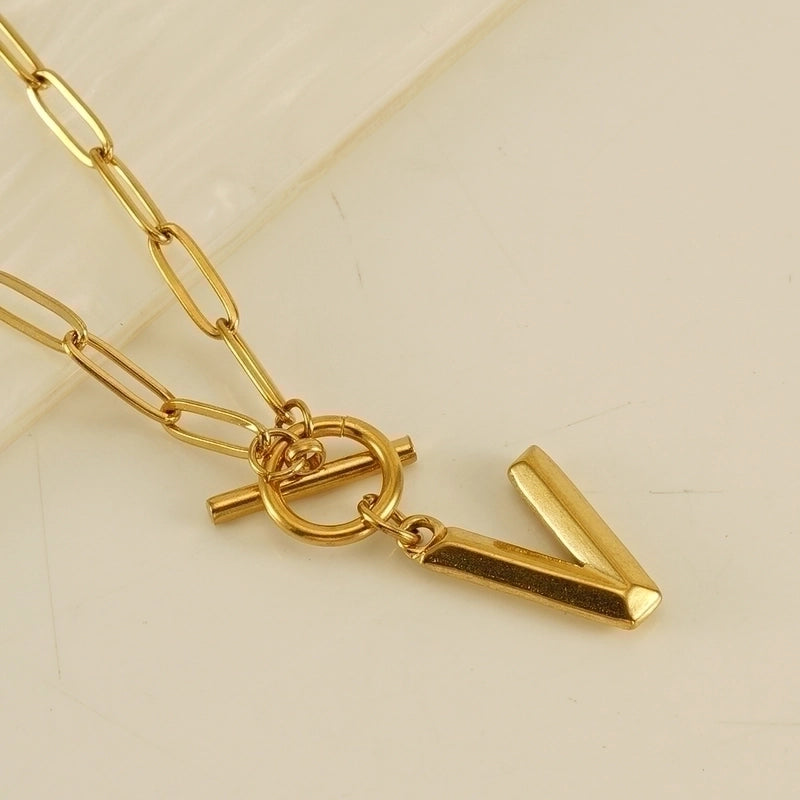 Fashion Letter 304 Stainless Steel Titanium Steel 18K Gold Plated Polishing Gold Plated Pendant Necklace