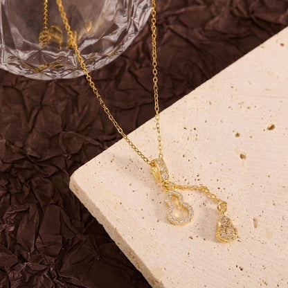 Titanium Steel Copper Leaf Heart Shape Pendant Necklace