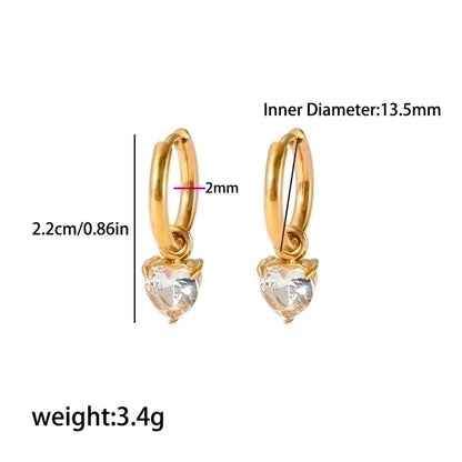 1 Pair Vintage Style Water Droplets Heart Shape Rectangle Polishing Plating Inlay 304 Stainless Steel Zircon Drop Earrings