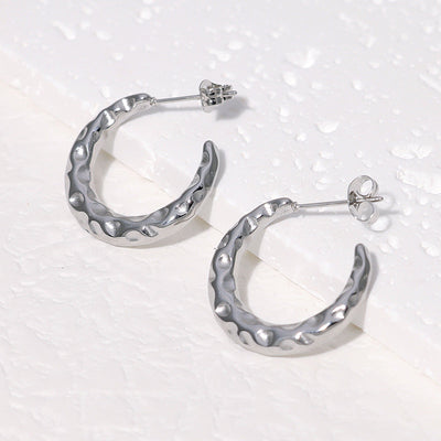 Minimalist Checkered Heart Pleated Geometric Flower Stainless Steel Electroplating Stud Earrings