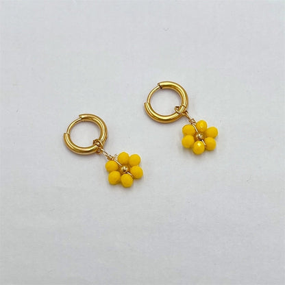 1 Pair Pastoral Flower Inlay 304 Stainless Steel Plastic Stainless Steel Earrings