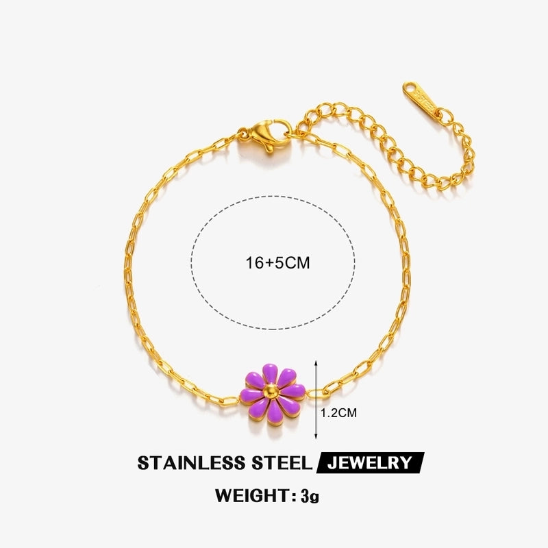 2 Pieces Minimalist Classic Style Flower 304 Stainless Steel 18K Gold Plated Resin Bracelets In Bulk