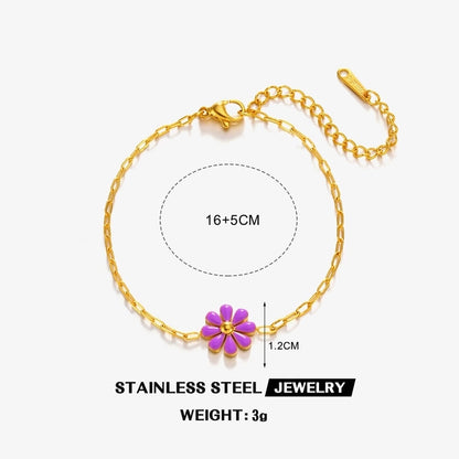 2 Pieces Minimalist Classic Style Flower 304 Stainless Steel 18K Gold Plated Resin Bracelets In Bulk