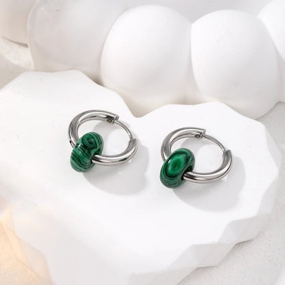 1 Pair Minimalist Geometric 201 Stainless Steel Natural Stone Drop Earrings