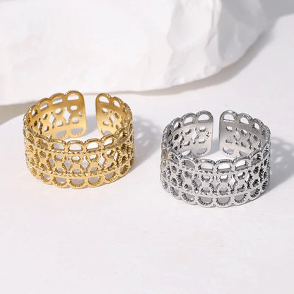 Vintage Open Ring Retro Hollow Geometric Stainless Steel Electroplating Rings