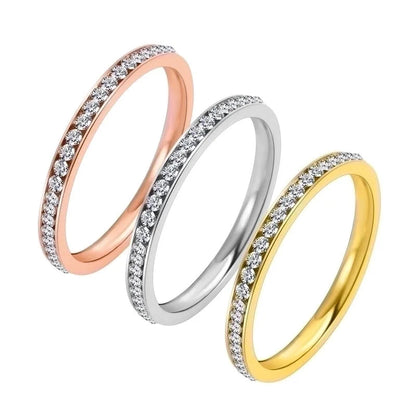 Minimalist Circle 304 Stainless Steel Rhinestones 18K Gold Plated Rhinestone Rings