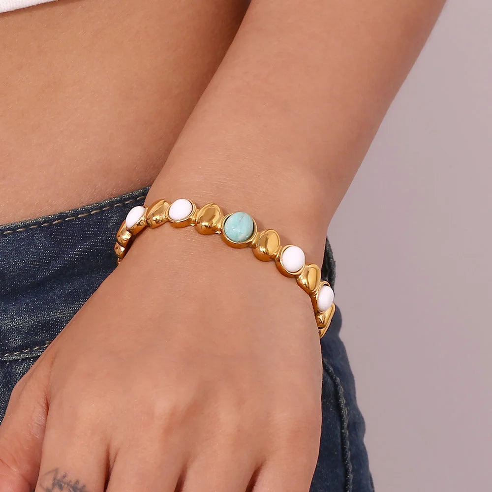 Fashion Ellipse Circle Stainless Steel 18K Gold Plated Bangles